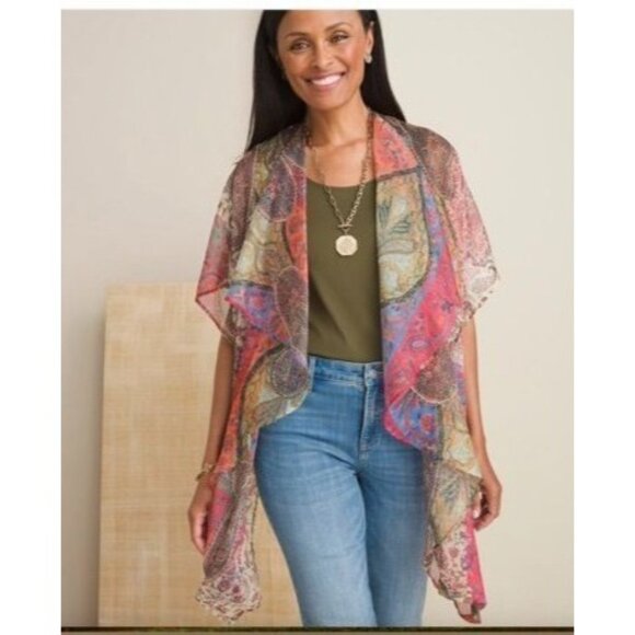 Chicos size  L/XL Paisley Print Duster Ruana Wrap womens open new - Picture 1 of 16